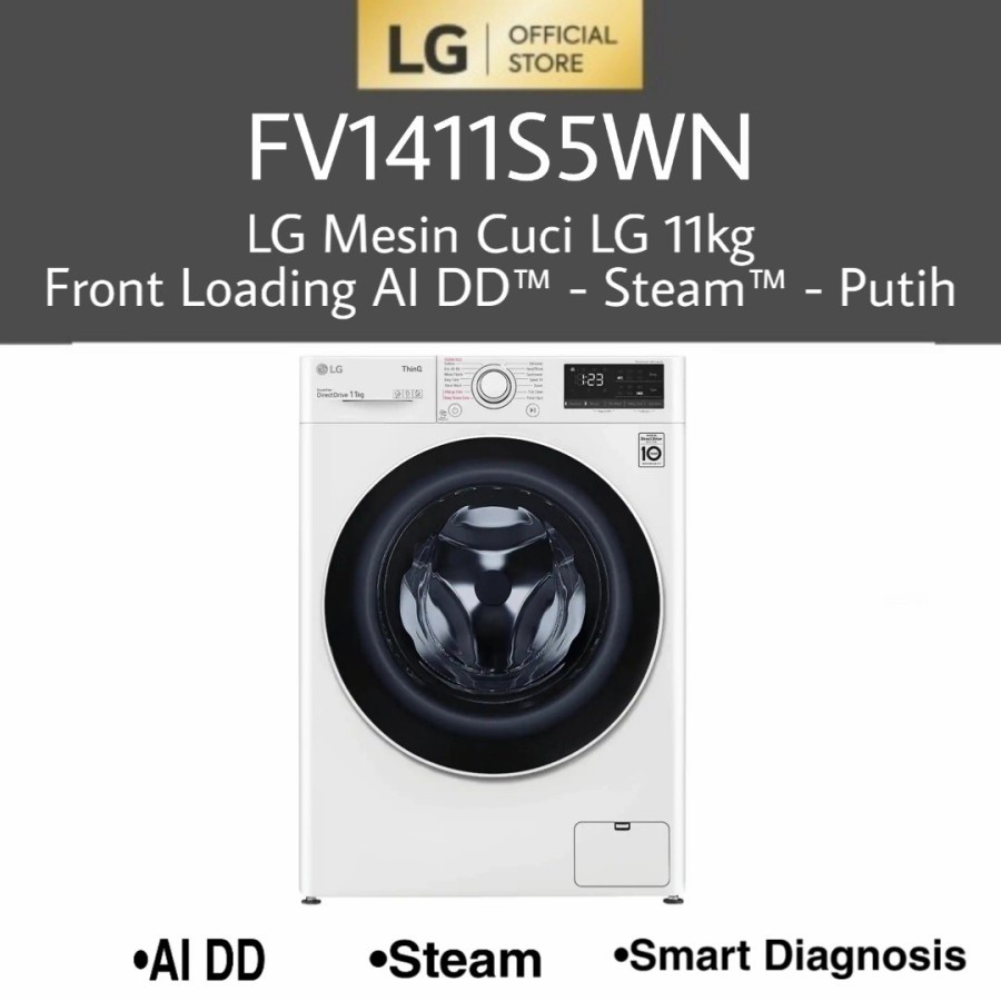 LG FV1411S5WN Mesin Cuci 11kg Front Loading AI DD Steam Putih