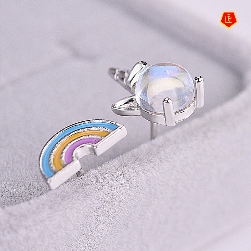 [Ready Stock]Cute Unicorn Moonstone Rainbow Stud Earrings for Women