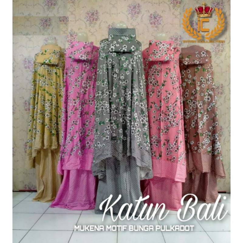 MUKENA DEWASA KATUN BALI REMPEL MOTIF BUNGA PULKADOT