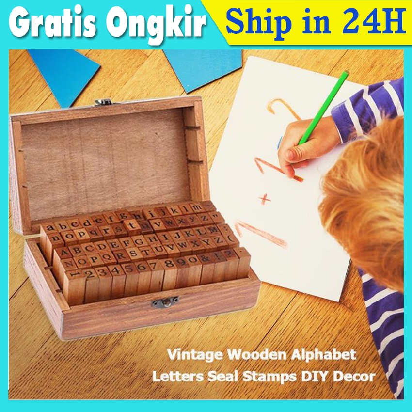 

70Pcs Cap Stampel Huruf Dan Angka Kayu Alphabet Stamp Dengan Kotak Alat Ketok Huruf Angka