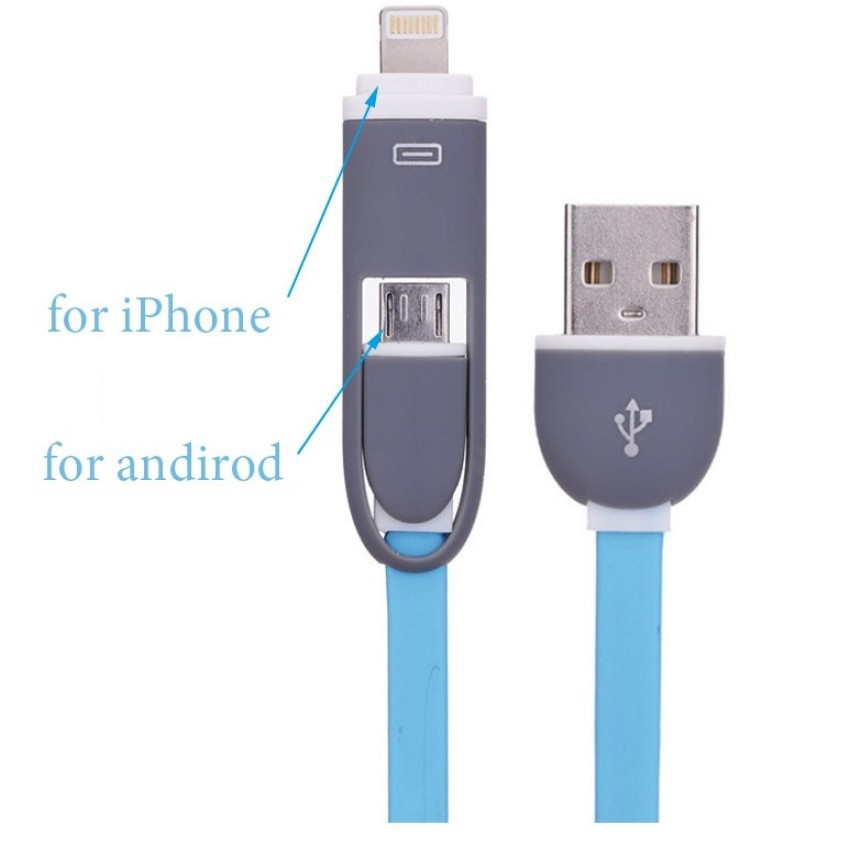 Kabel Data / Charger USB 2 in 1 Fast Charging untuk iPhone / Android