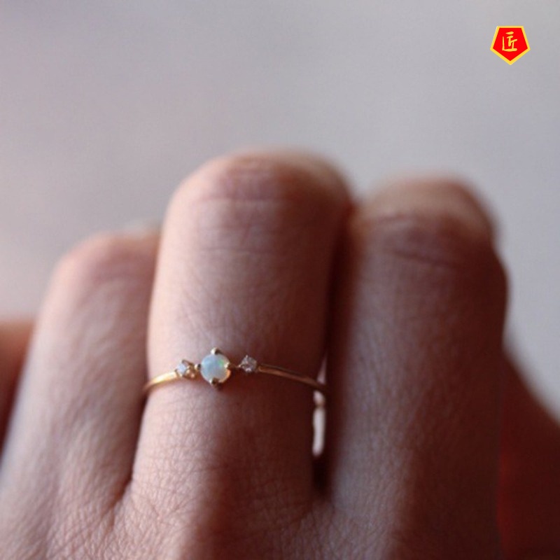 [Ready Stock]14K Rose Gold Opal Ring Women's Simple Fashion