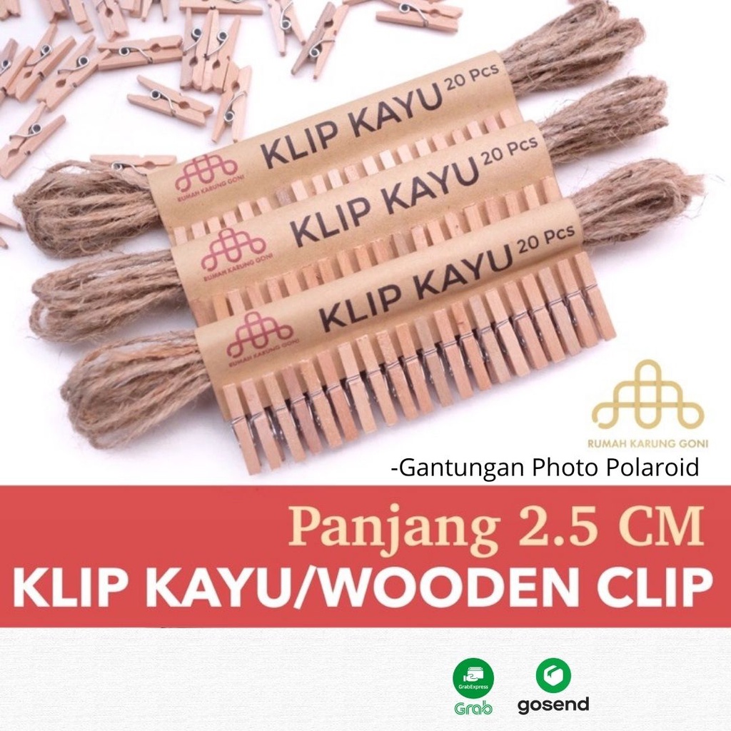 Wooden Clip 20pcs Tali Rami Jepitan Polaroid Klip Kayu Gantungan Foto - Dekorasi Hiasan Dinding Kamar