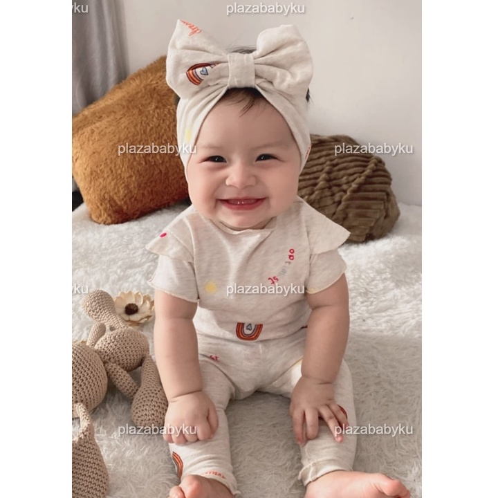 Plazababyku MX MIKHA setelan bayi motif bunga yang lucu free headband