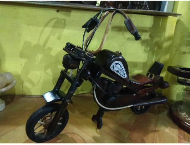 TERMURAH! MINIATUR MOTOR HARLEY DAVIDSON JUMBO 40x25x7 cm KAYU PELITUR DEKORASI HIASAN RUMAH MAINAN