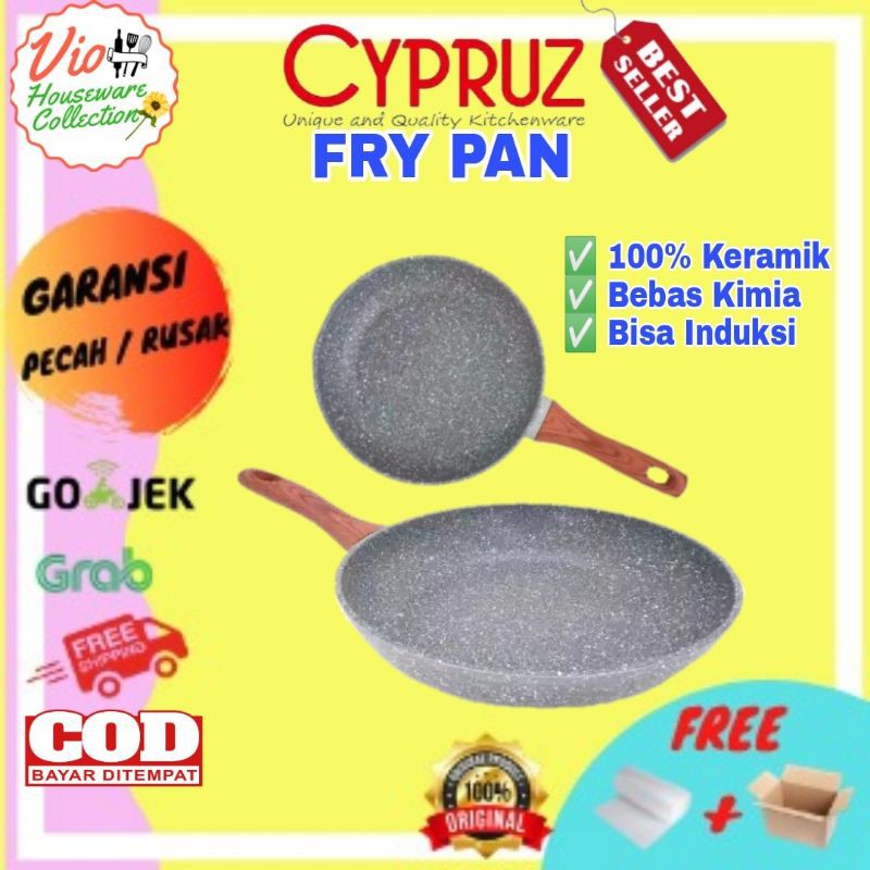 Cypruz Wajan Penggorengan Teflon Teplon Keramik Marble Fry Pan Anti Lengket 18cm - 28cm Frypan