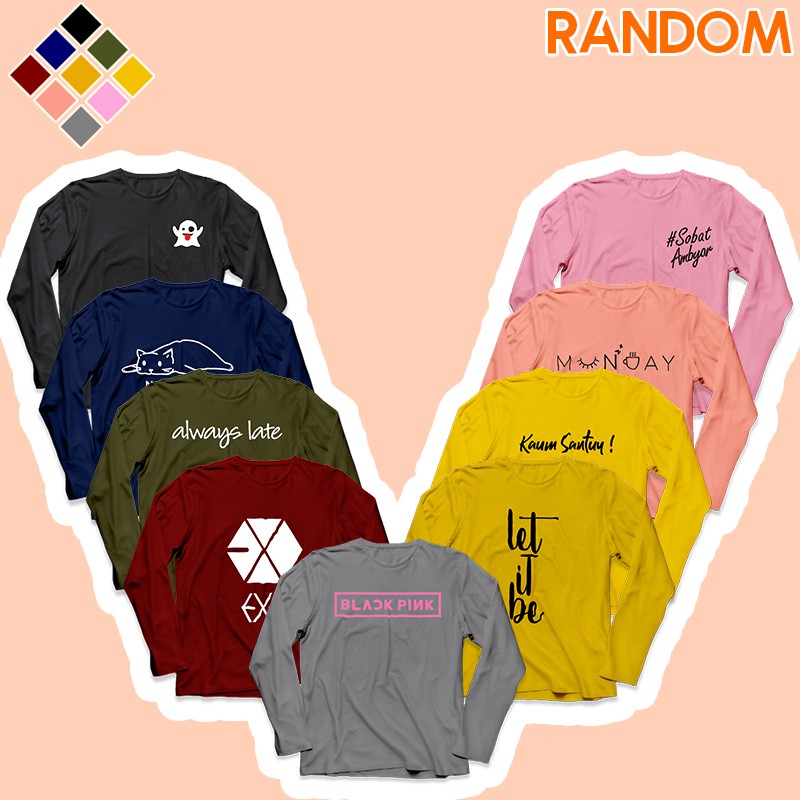 BAJU KAOS MOTIF RANDOM LENGAN PANJANG CEWEK SOFT SPANDEK TSHIRT CEWE LONGSLEEVE - YELONIX