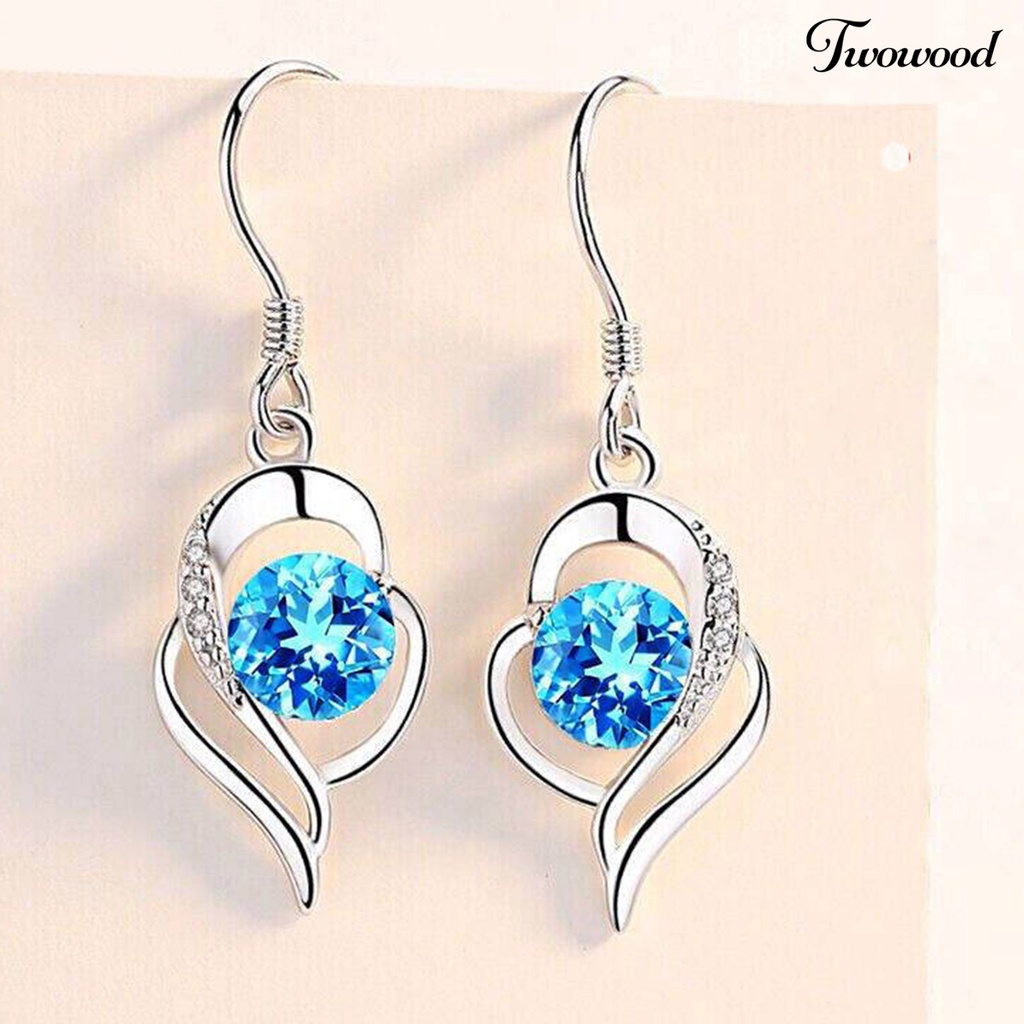 Twowood 1 Pair Hook Earrings Hollow Out Heart Shape Jewelry Electroplated Long Lasting Drop Earrings for Wedding