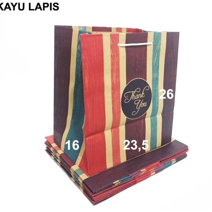 

PAPER BAG MOTIF KAYU LAPIS 23.5 X 16 X 26 - 1 lusin/12 pcs