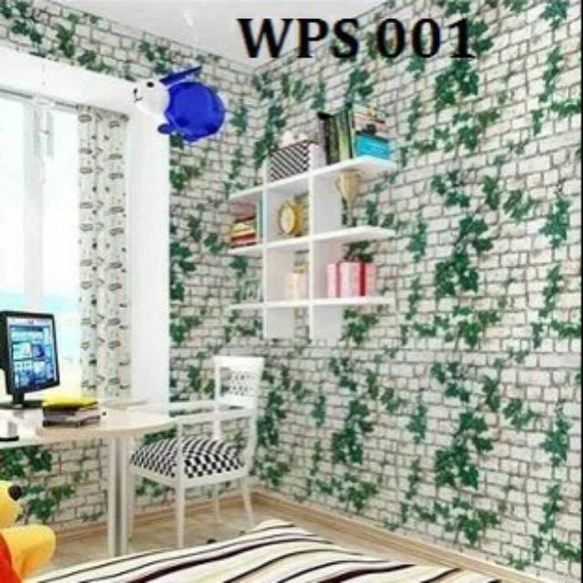 Wallpaper stiker dinding daun hijau / wallpaper dinding bata daun 45cm*10m