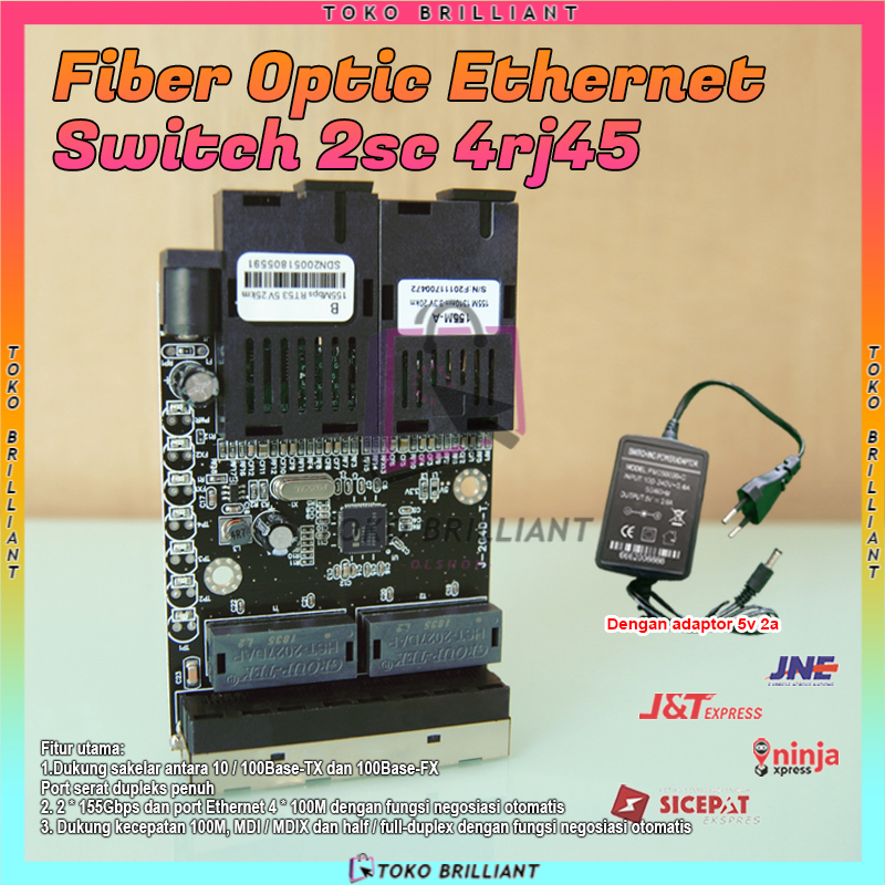 [BISA COD] 10/100Mbps 2 SC 4 RJ45 Ethernet Fiber Switch Single Mode Fiber Port PCB