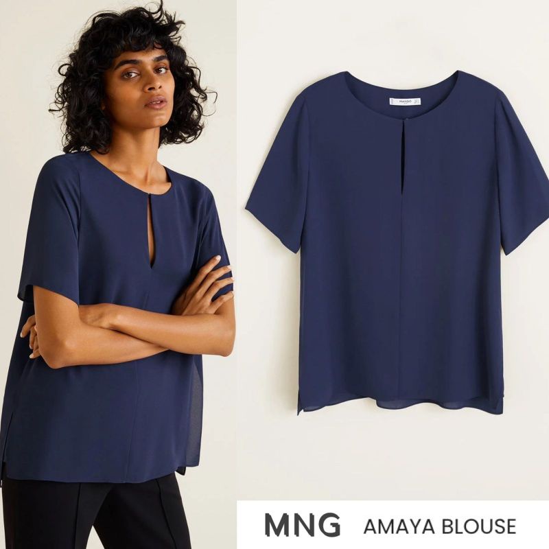 MNG neck ribbon blouse