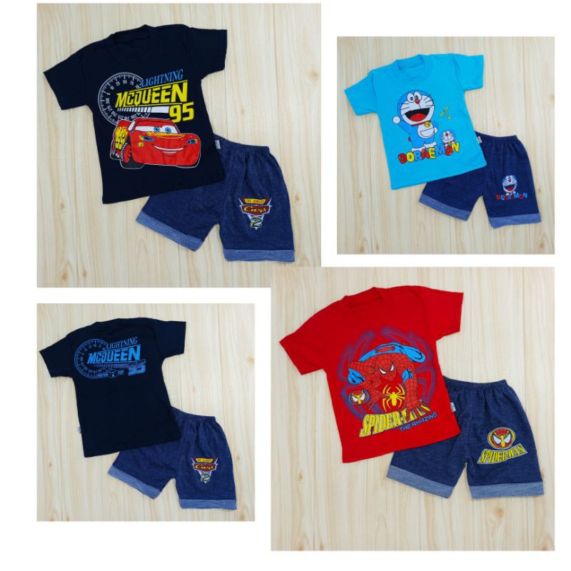 Pakaian Anak Laki-laki Size 0-2tahun gambar kartun / Baju Setelan Anak Laki-laki / Baju Kaus Bayi