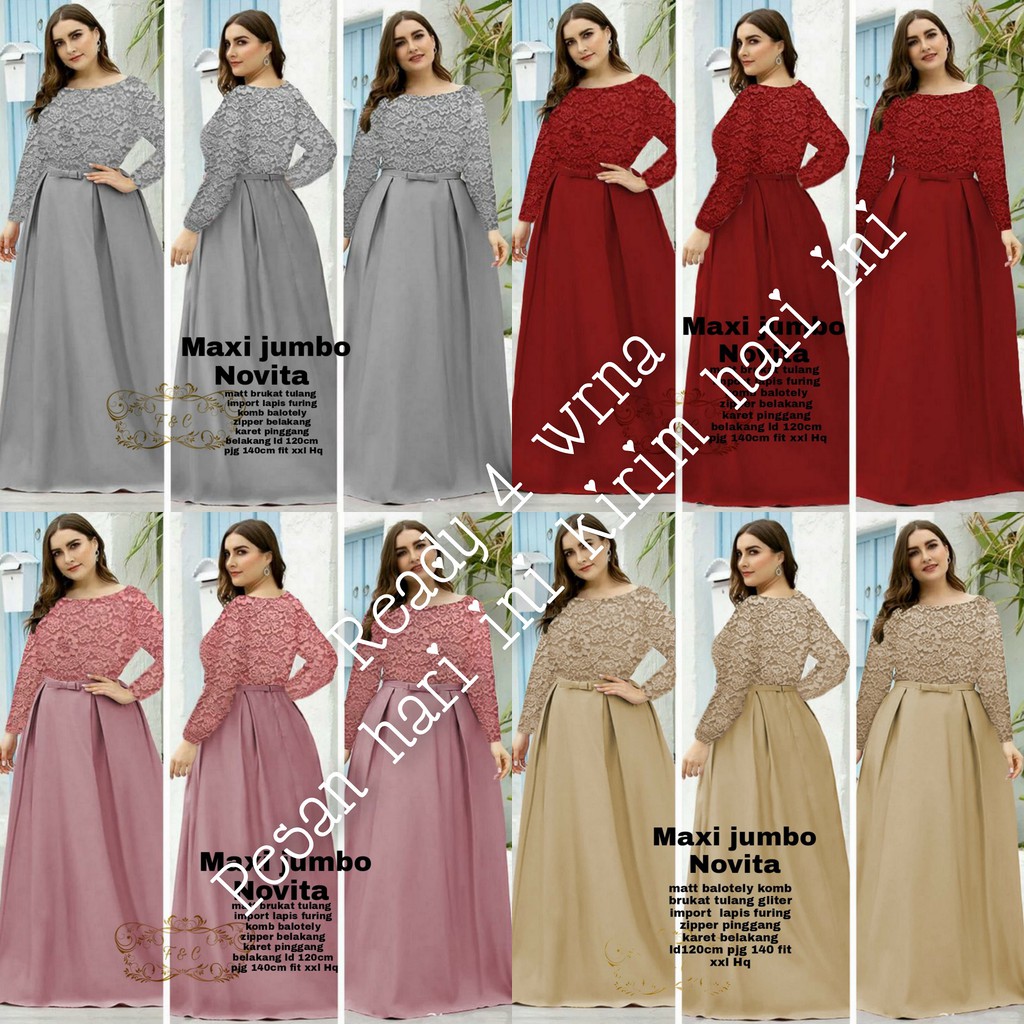 GH - MAXI JUMBO NOVITA / GAMIS WANITA BAHAN BROKAT JUMBO / GAMIS BROKAT LD 120CM / BAJU GAMIS JUMBO
