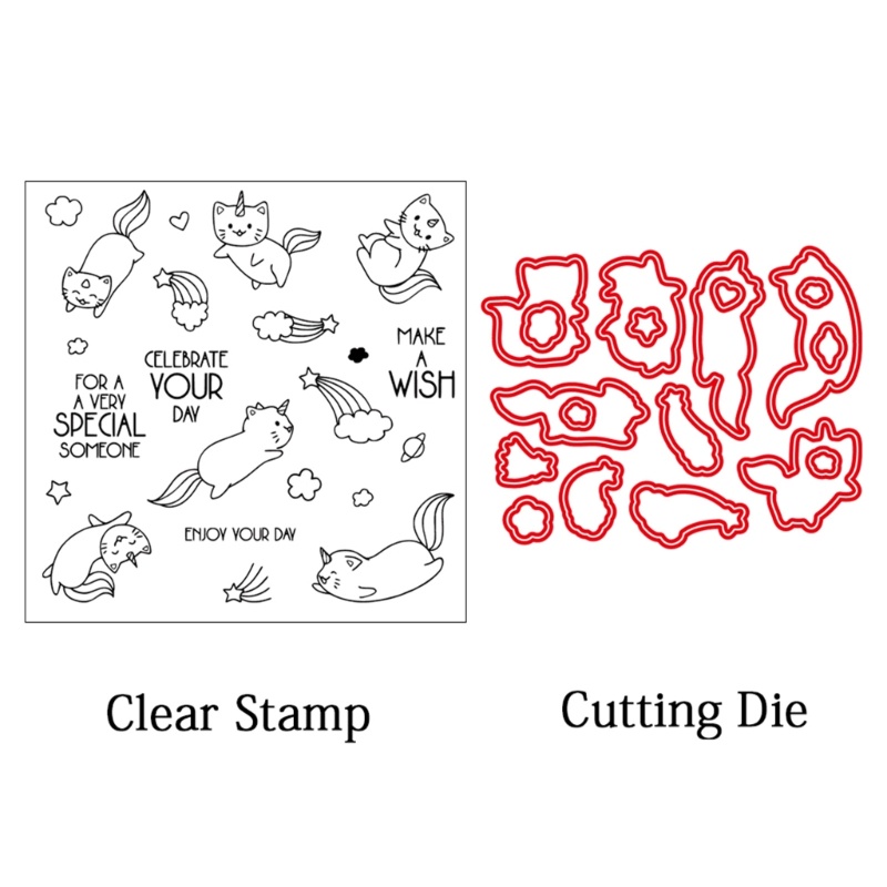 Stempel Emboss Die Cut Bahan Silikon Desain Kucing Untuk Scrapbook / Jurnal / Agenda DIY