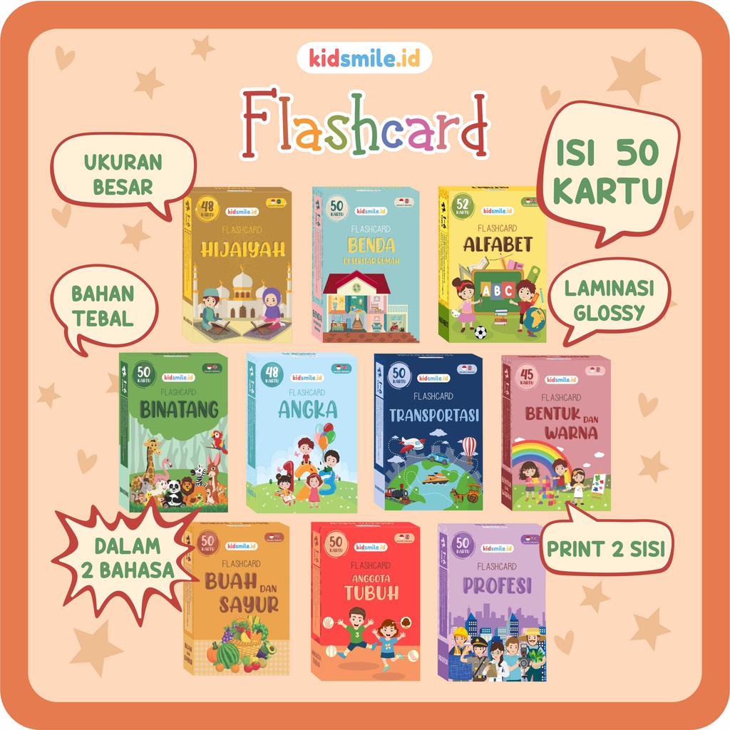 FLASH CARD KIDSMILE Mainan Edukasi Anak 1 tahun Flashcard Anak Flash Card Anak Mainan Balita Mainan 