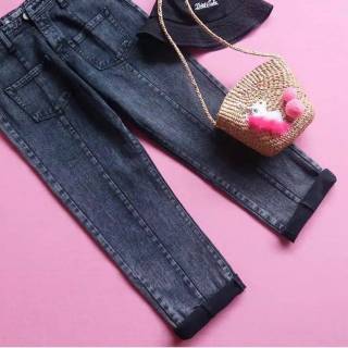  Celana  Jeans Boyfriends Pocket Bahan Jeans Washed Tebal 