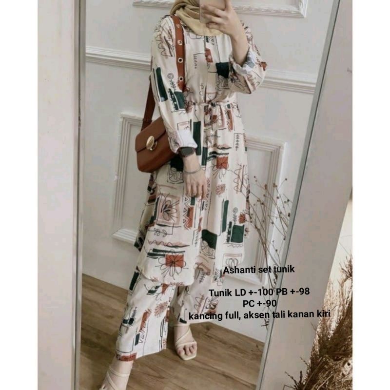 SETELAN PIYAMA WANITA PREMIUM HIGH QUALITY // LD 100 - 110 ONE SET RAYON MOTIF BARU // SET RAYON-Ashanti long set
