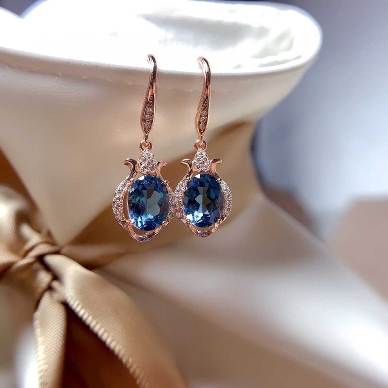 New Natural Blue Moissanite Sterling Silver Needle Earrings