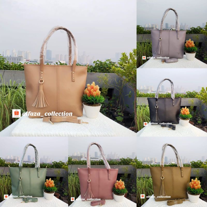 tas wanita alfaza Tote jumbo rumbai ukuran P36xT27xL10cm