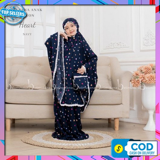 Mukena Rayon Motif Anak Tanggung Mukena Rayon Anak Tanggung Heart - Navy