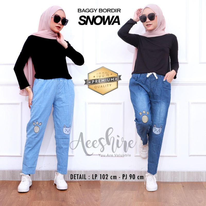 SNOWA BAGGY BORDIR | Celana Jeans Wanita Terbaru Motif Casual Kekinian