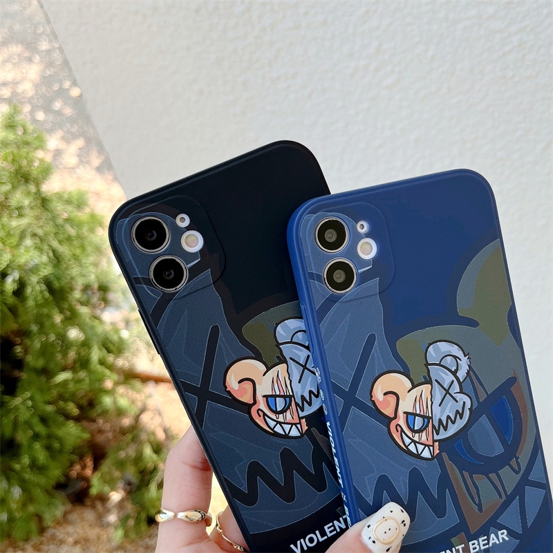 Violent Bear Case FOR iPhone 7 8 7plus 8plus X Xs Xr Xsmax IP 11 11pro 12 13 Pro Max 12 Pro Max 13Pro 13ProMax Se2020 disney Square Soft Silicone Full Cover Case