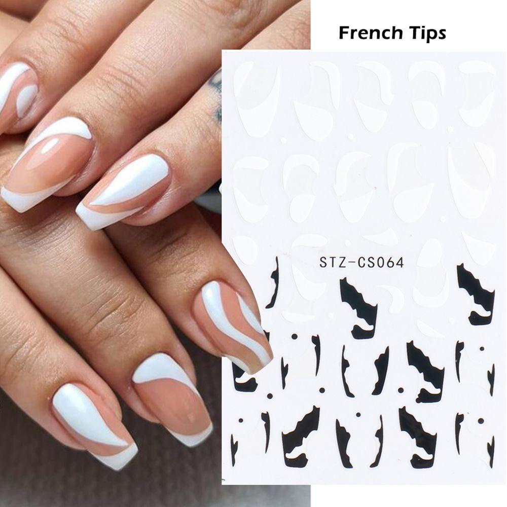 R-flower French Tips Nail Stiker Perekat Panas Decals DIY Manicure Wave French