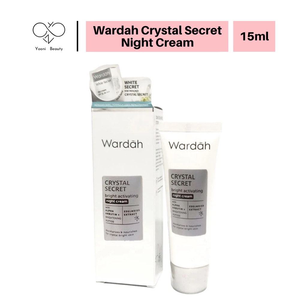 Wardah Crystal Secret Night Cream Ukuran Kecil 15ml / Cream Malam Wardah White Secret / Pelembab Waj