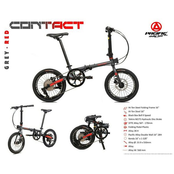 sepeda lipat 16 pacific contact 9 speed hydrolik tektro - seli 16 pacific model troy murah
