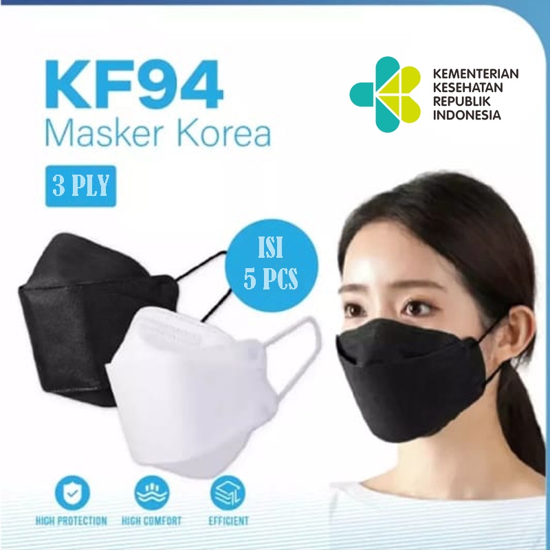 SALE! Masker KN94 3ply Earloop Mask [isi 5pcs &amp; 25pcs] Free 2 Konektor Korea Style IZIN KEMENKES