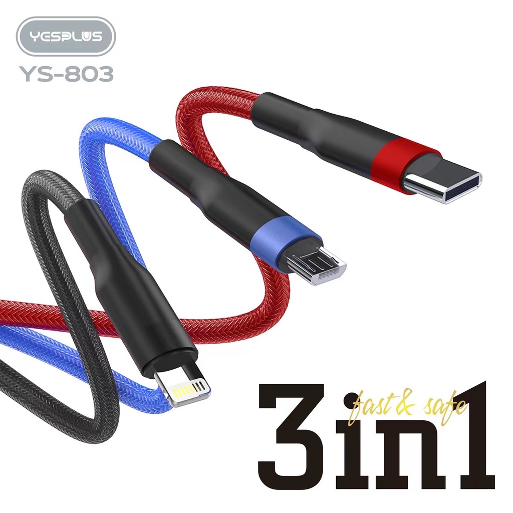 MIINII Kabel Charger 3IN1 YS-803 Micro USB/Type-C/Lighting 3A Output 1.2M High Speed