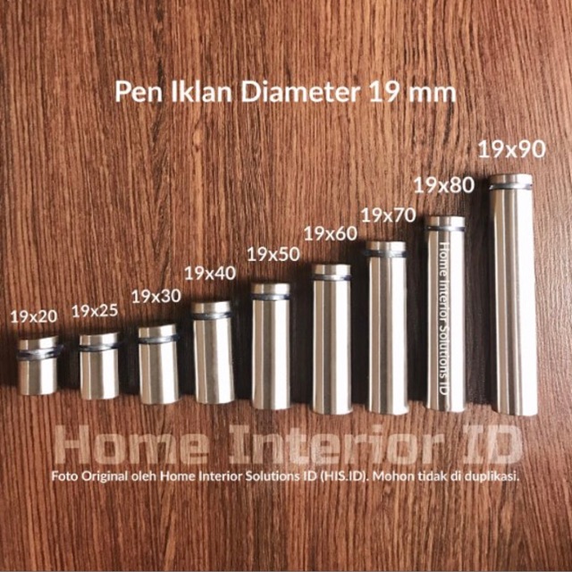 

Pen Iklan 19 x 50 mm - Baut Akrilik - Pen Reklame Stainless Steel