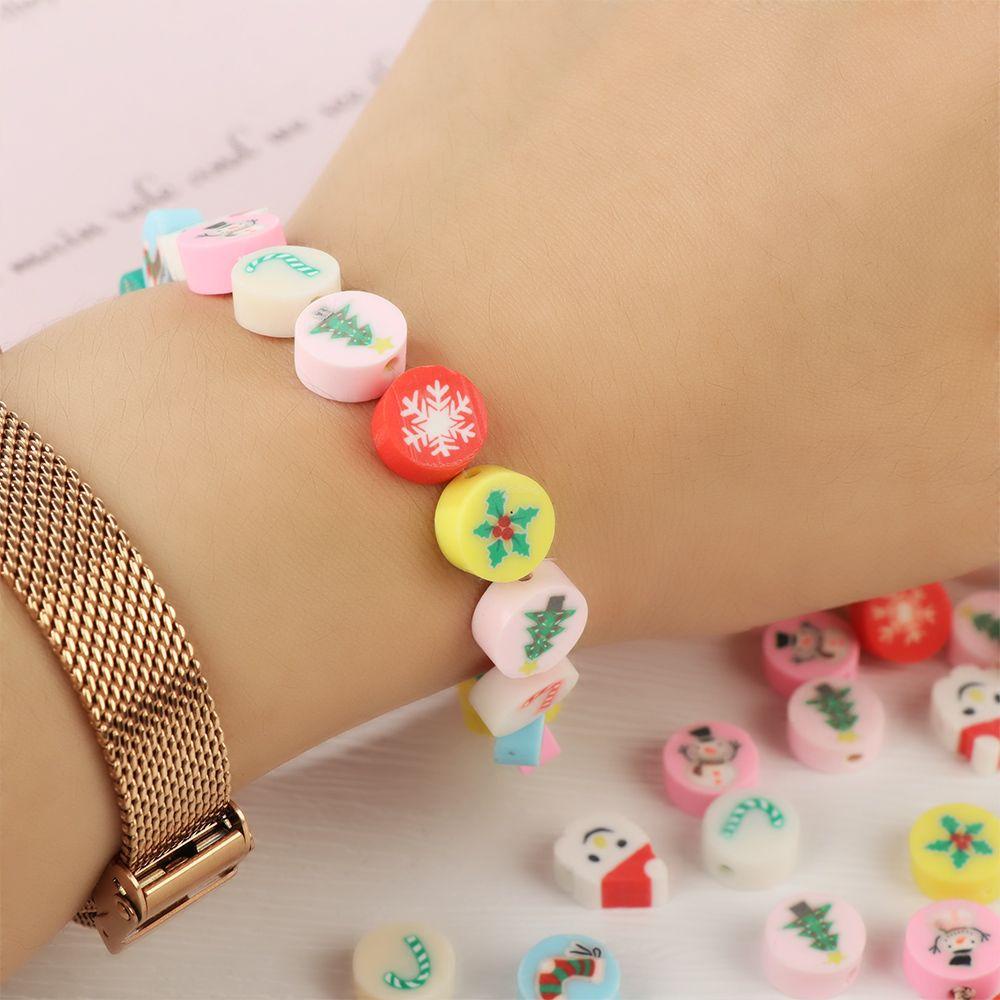 R-flower 50PCS 10mm Blossom Polymer Clay Spacer Dekorasi Kalung Membuat Perhiasan Natal Snowman