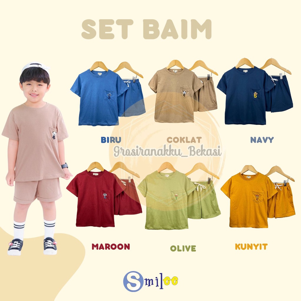 Setelan Anak Unisex Baim Smilee Mix Warna Size 1-5 Tahun