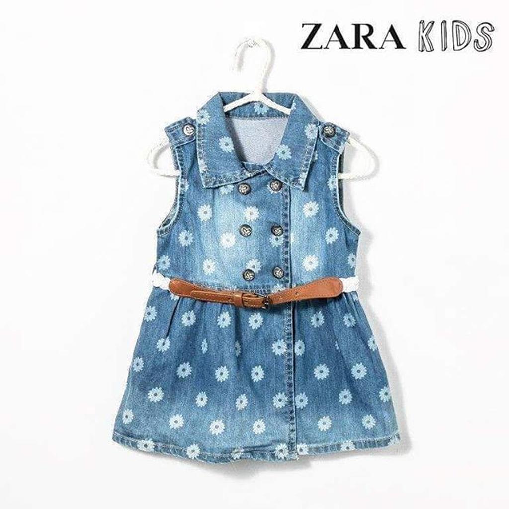Denim Zara Dress Jeans Zara Flower Plus Belt / Dress Anak Denim Zara Kids Collection / Baju Dress Ji