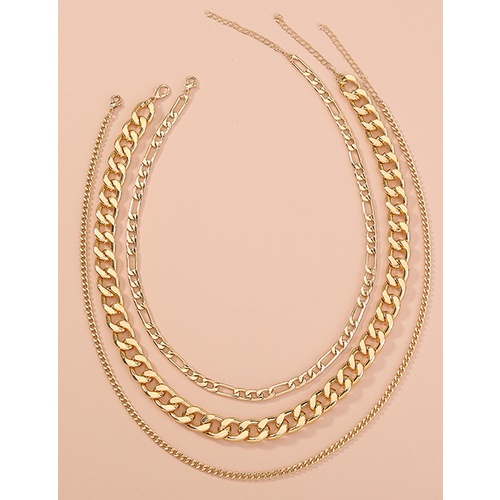 LRC Kalung Fashion Gold Color Multi-layer Metal Thick Chain Necklace V89963