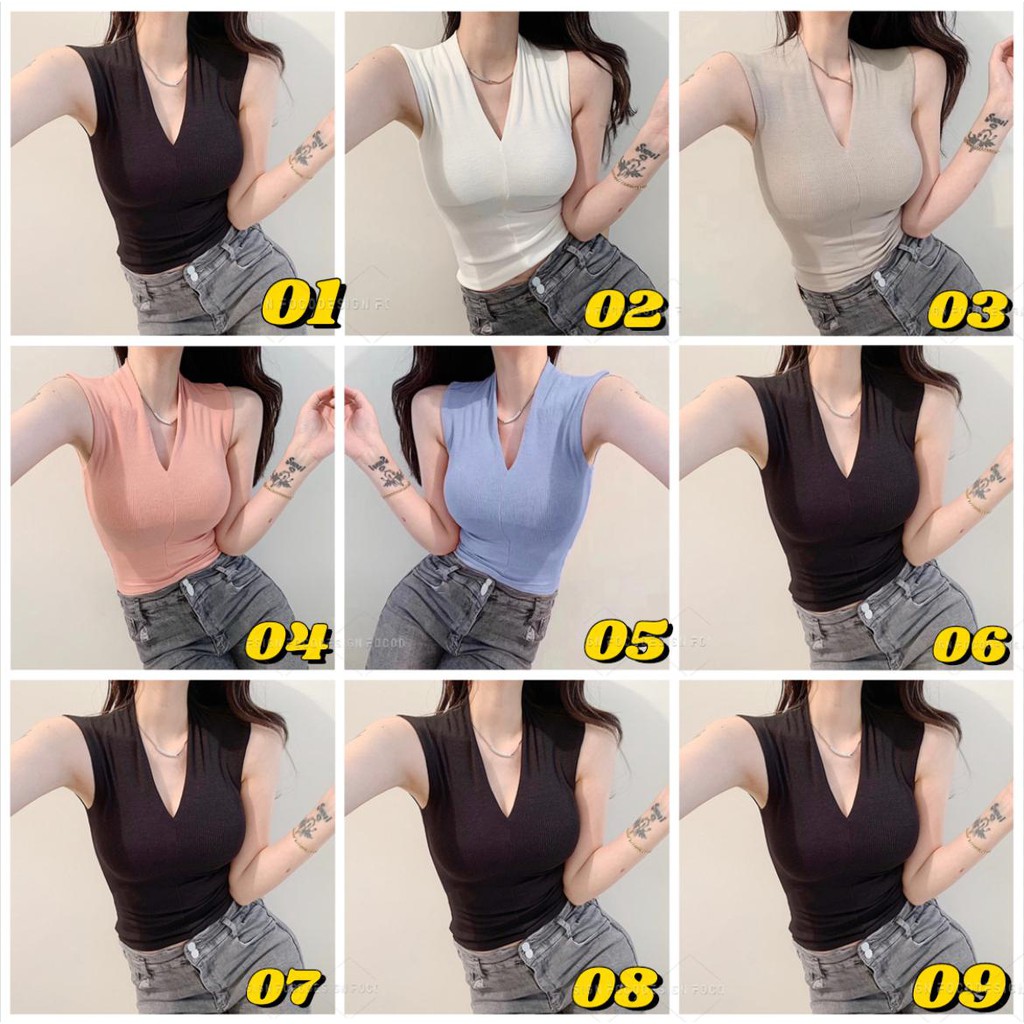 Victoria Tank Top Wanita Atasan Knitt V Neck Import Gaya Korea 4033