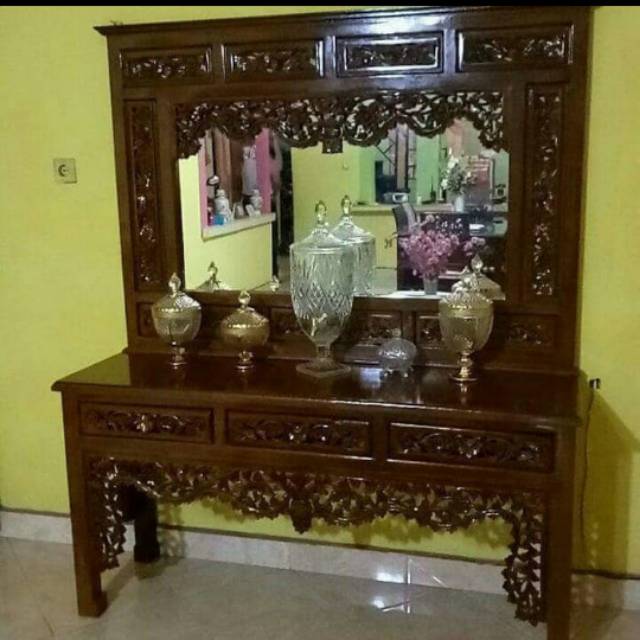 Meja Altar Meja Konsul Set Ukir Jati Cermin Figura Kaca Hias Set Jujur Barokah Furniture Jepara