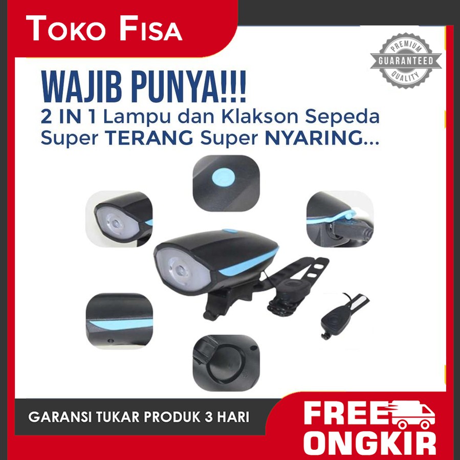 Lampu Dan Bel Klakson Sepeda Elektrik Rechargeable Anti Hujan Bunyi Kencang Nyaring Lampu Terang