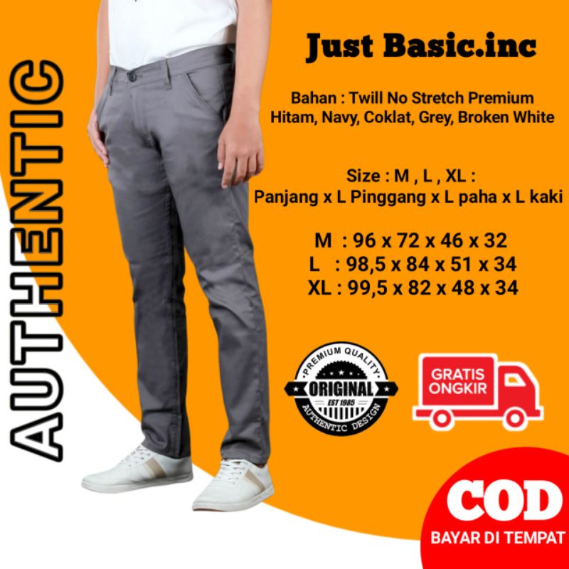 AUTHENTIC Celana Panjang Pria Cowok Chinos Pants Slimfit Non Stretch Reguler Celana Panjang Formal  Basic Style Kerja Harian 5 Varian