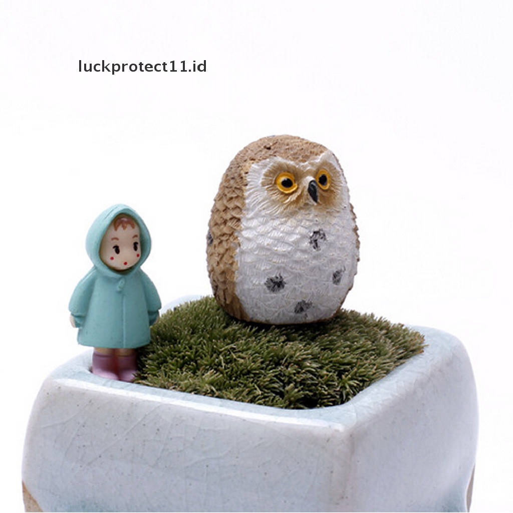 // Hg &amp; ID// Chic Garden Owl Moss Terrarium Desktop Decor Kerajinan Bonsai Hewan Miniatur Diy