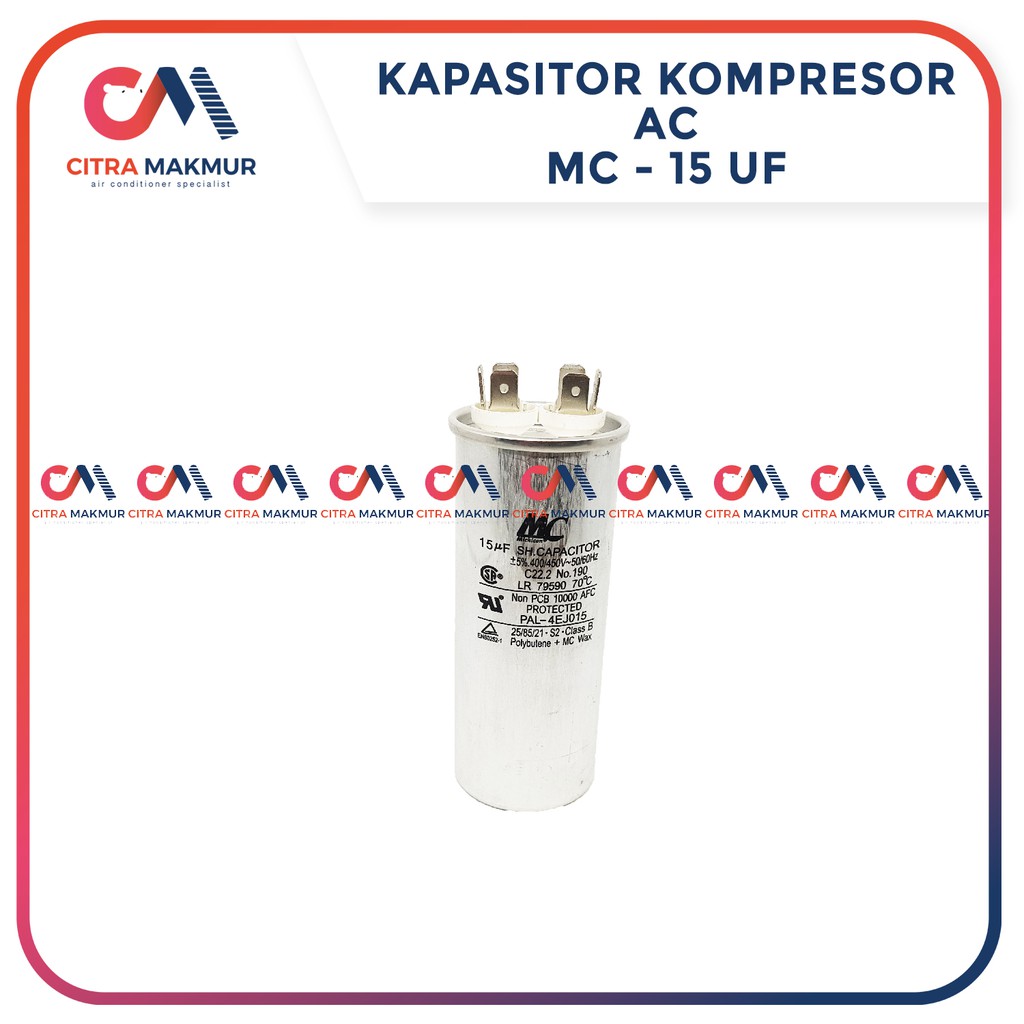 Kapasitor AC 15  uF MC Capasitor Outdoor Air Conditioner Kompresor Almunium Tabung Mesin Single