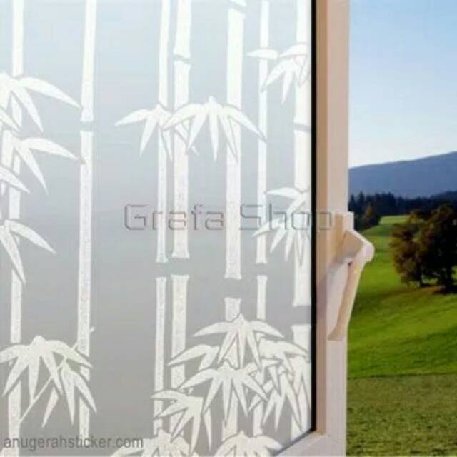 Stiker kaca motif bambu putih