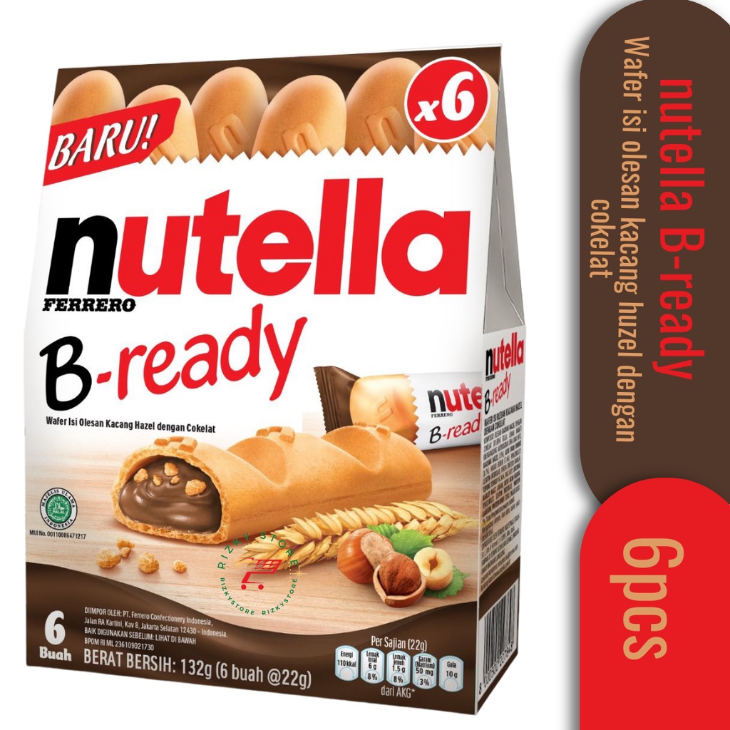 Nutella Ferrero Wafer Hazelnut B-ready T6 132 gr ( 6@22 Gr)