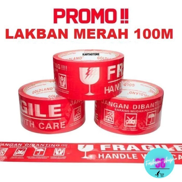 

Lakban Fragile Jangan Dibanting Merah 100meter 2inchi 110 yard