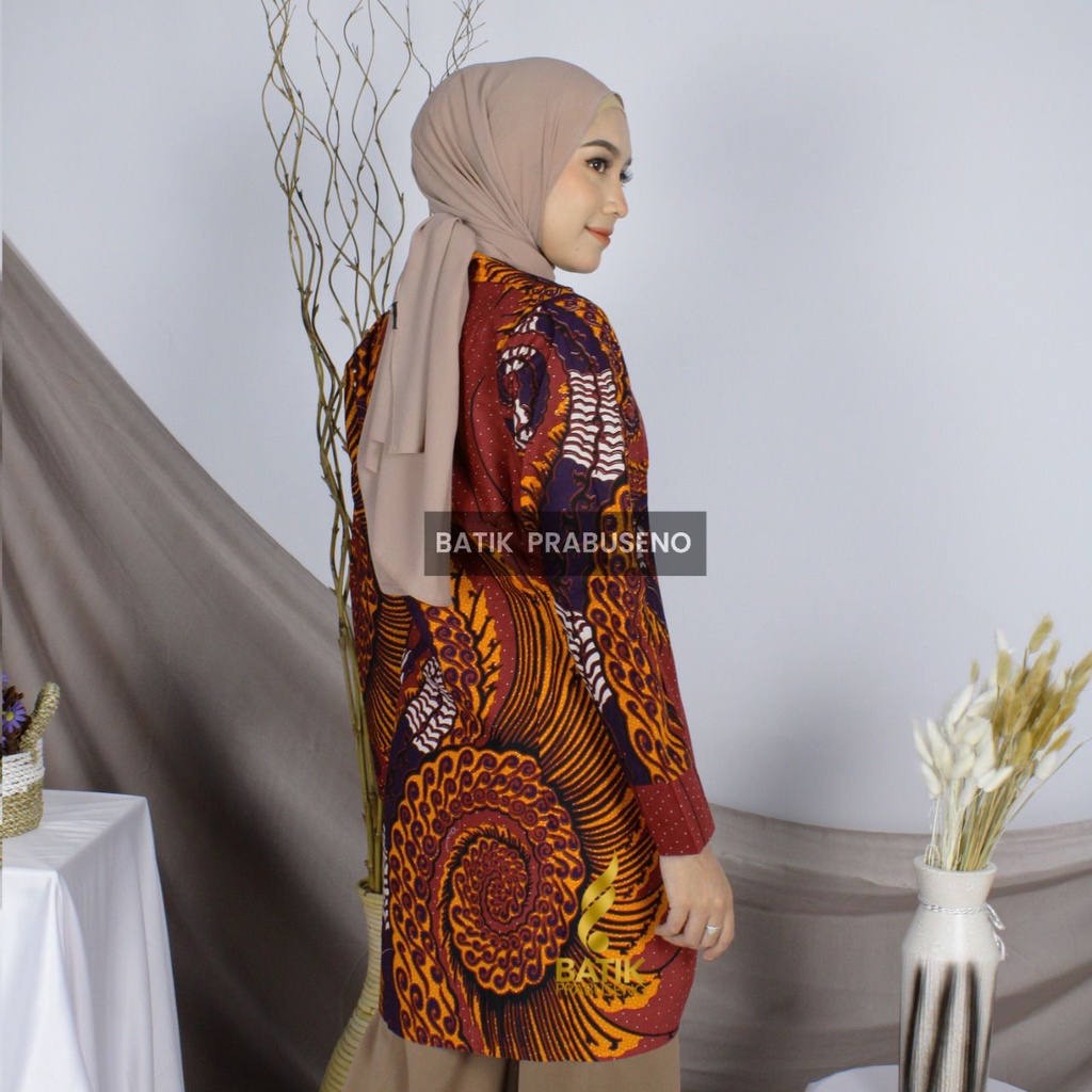 Mad*na Blazer Tunik Batik Trend Modern Hijab Seragam Batik Atasan Kerja Wanita Blouse Atasan Kondangan Tunik Murah Kualitas