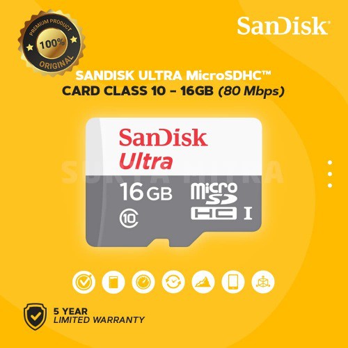 MICRO SD SANDISK 16GB CLASS10 80MB/S