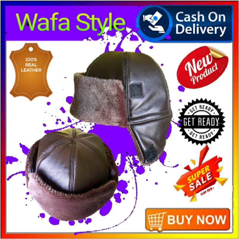 TOPI KULIT RUSIA TOPI USHANKA PENDEK