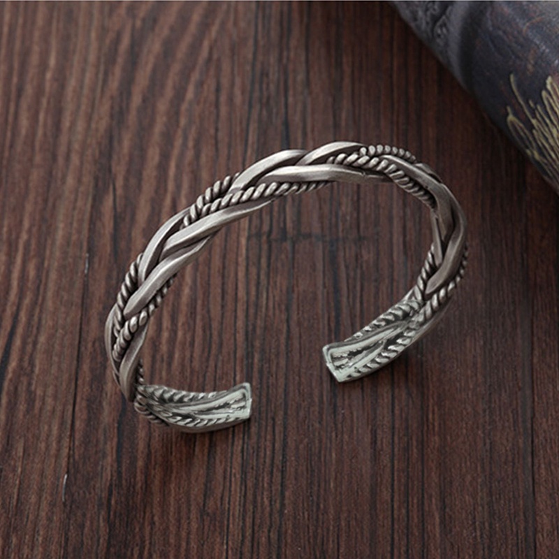 Gelang Tangan Terbuka Lapis Silver Handmade Gaya Punk Retro Untuk Wanita